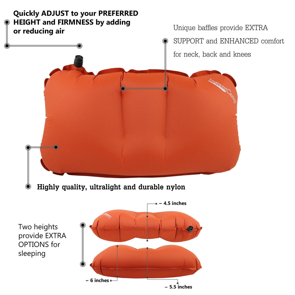 InstantCamp Ultra Light Pillow center baffles keep your head aligned through the night.