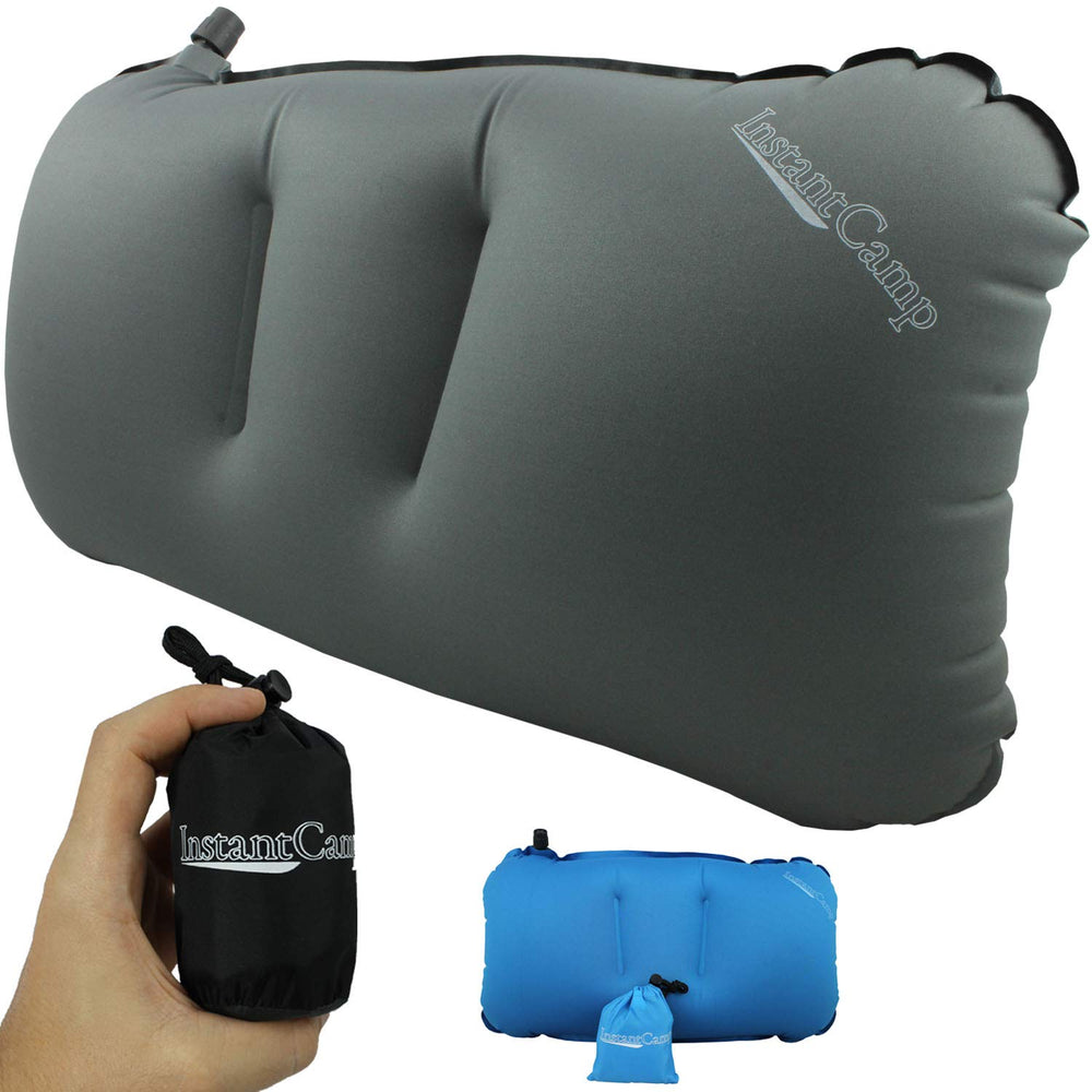 InstantCamp Ultralight Pillow packed 2x2x4 inches for ultra-compact travel.