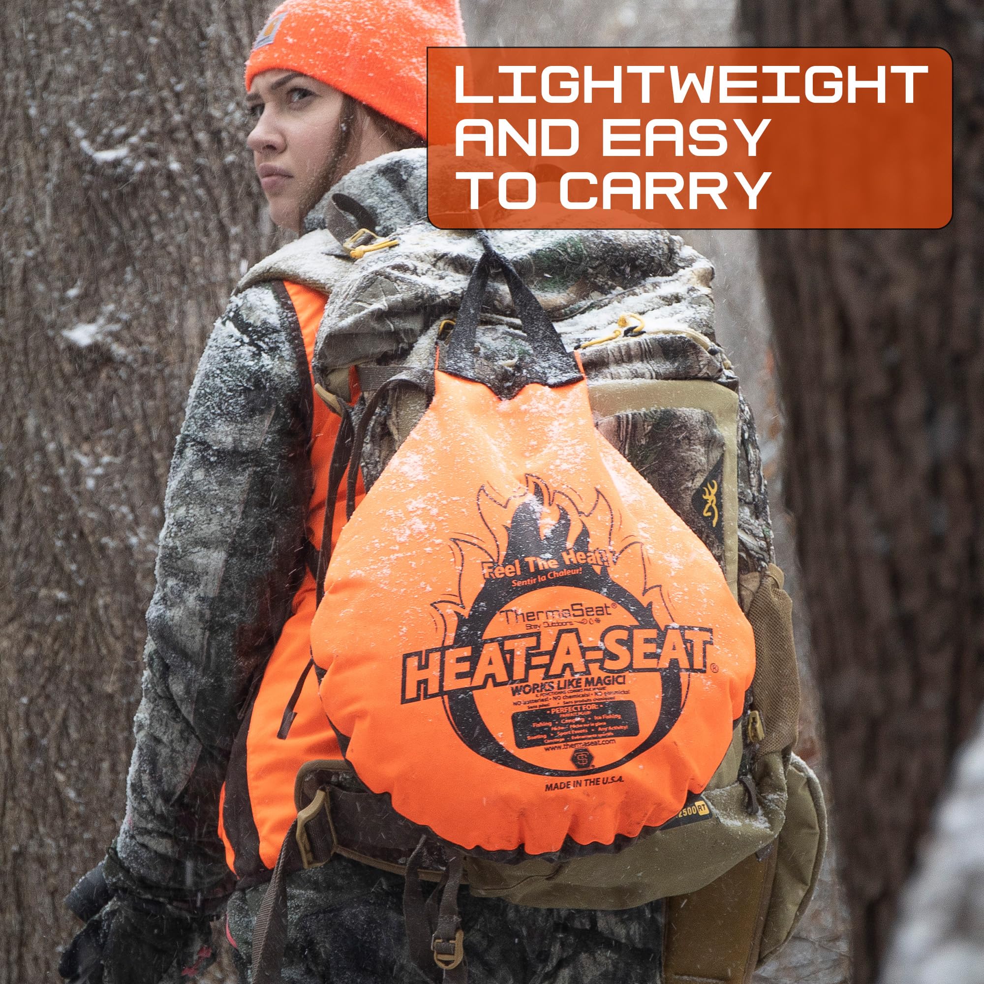 Insulated hunting seat cushion by Thermaseat showing waterproof surface