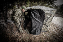 Fully assembled Thermal Hub Blind with walk-through door for four hunters