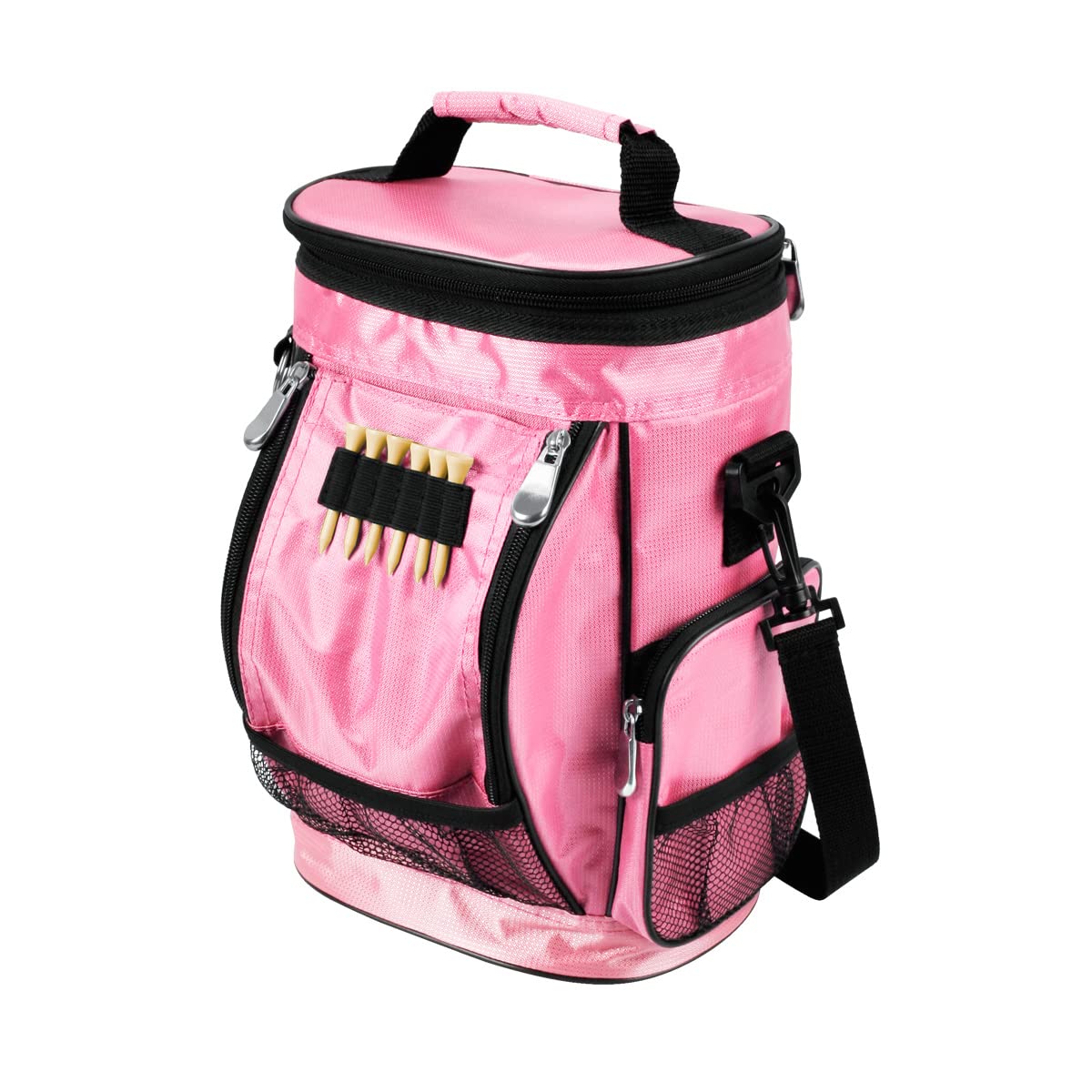 Intech Golf Bag Cooler Accessory Caddy pink, front view with bottle holder