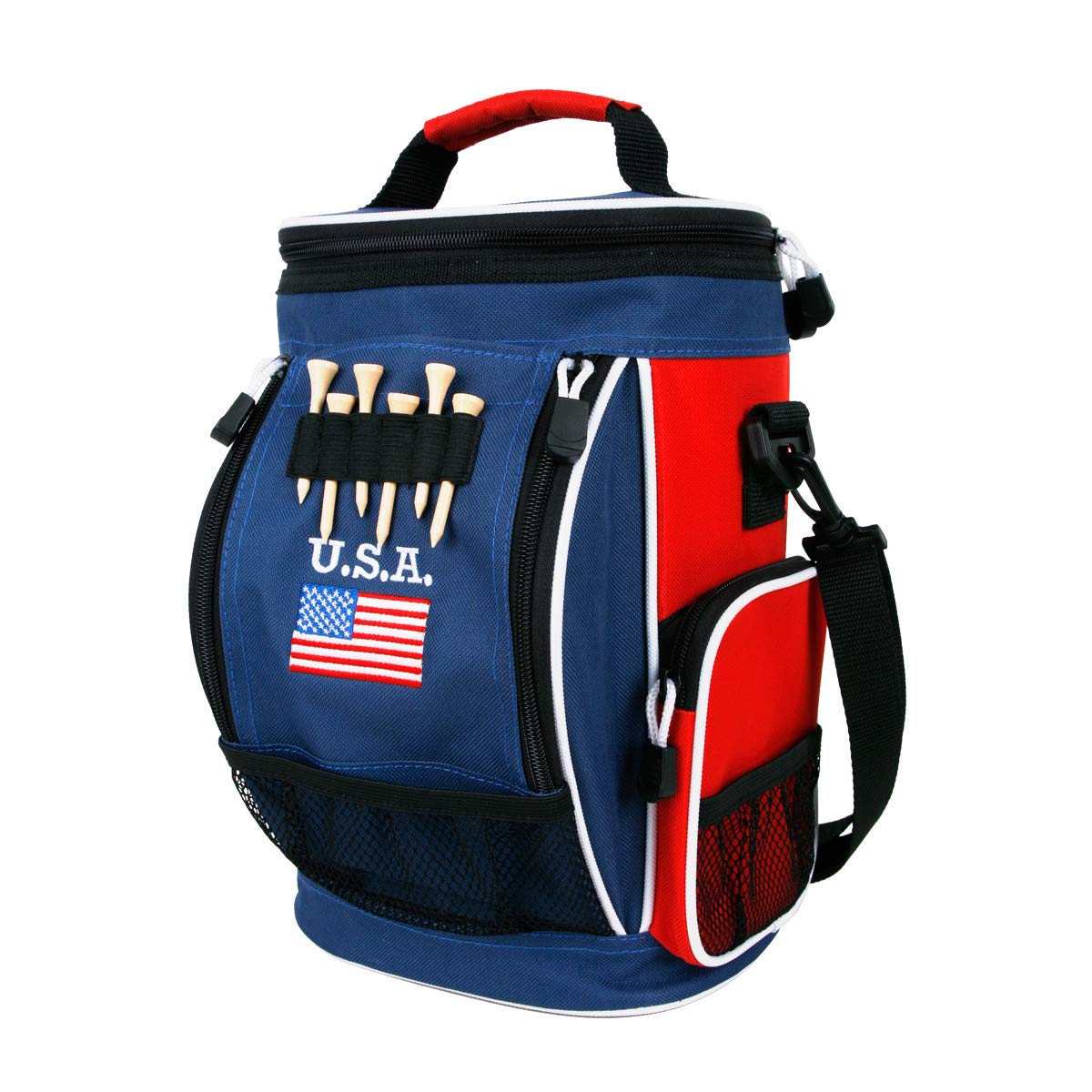 Intech golf bag cooler top view shows ten-can capacity for long rounds.
