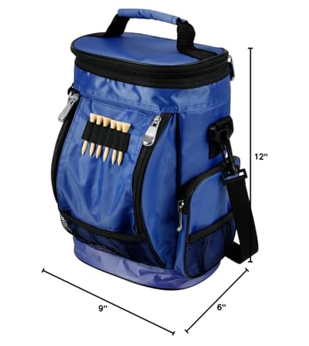 Intech Navy Blue Golf Bag Cooler carry strap and clip for quick transport.