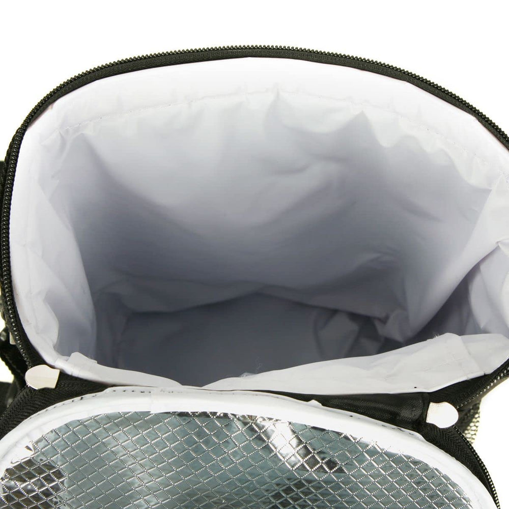 Intech Navy Blue Golf Bag Cooler side mesh bottle holder for easy access.