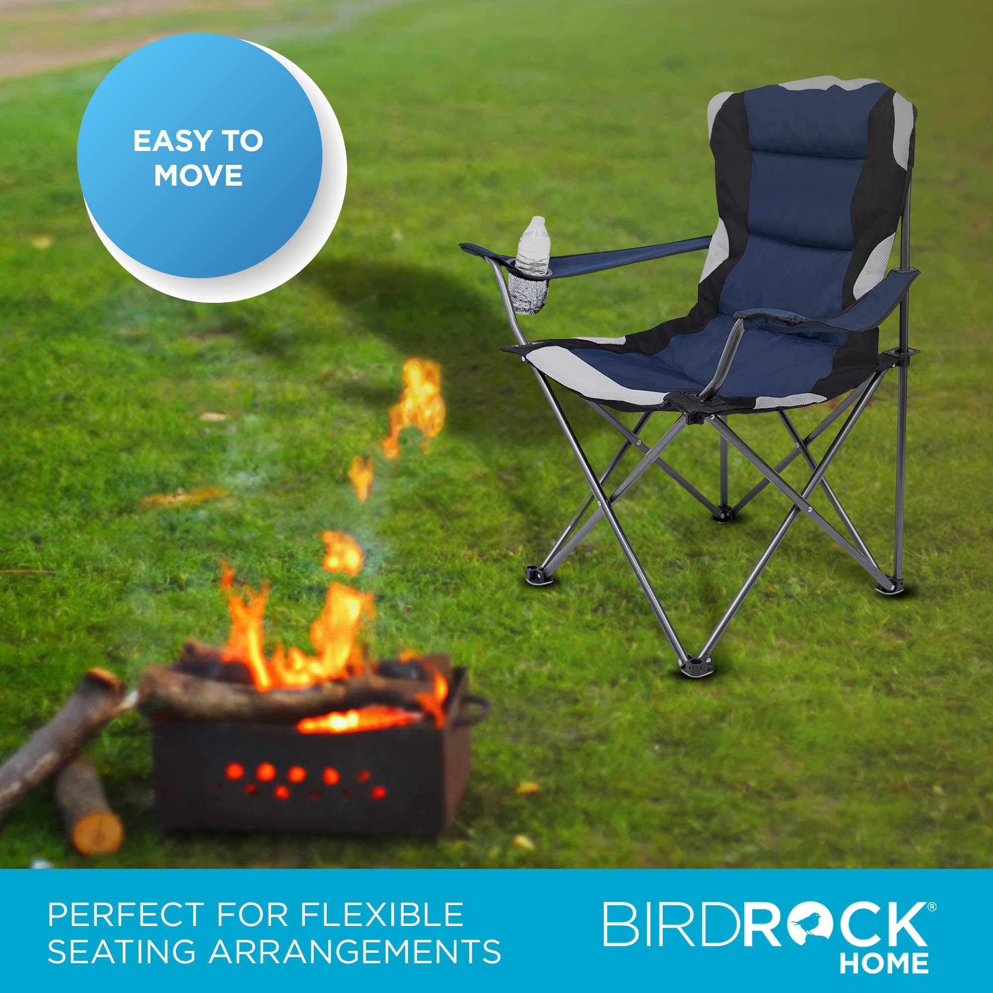 Internet's Best padded camping chair folded neatly in carry bag for transport.