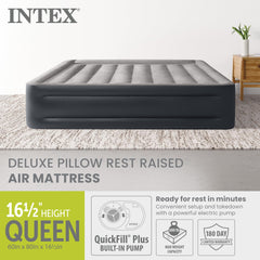 Intex Dura-Beam bed with built-in pump enables fast, effortless setup.