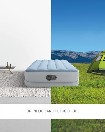 Raised 14-inch height of Intex 64157E mid-rise mattress for stable sleep surface.