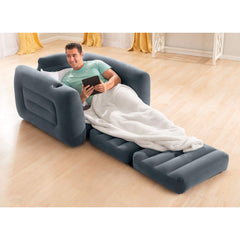 Intex 66551EP twin-size air mattress extended for overnight comfort.