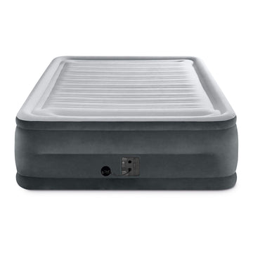 Intex Comfort Plush elevated airbed packaged image shows easy storage and portability