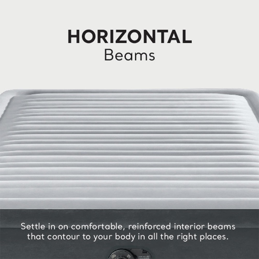 Intex Dura-Beam Deluxe stretch note indicates initial inflation may feel soft before settling.