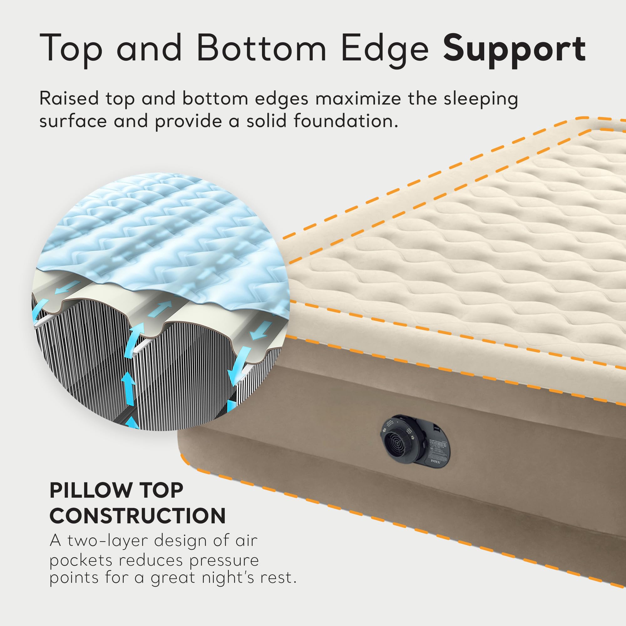 Intex lumbar-support design targets core comfort for better spinal alignment.