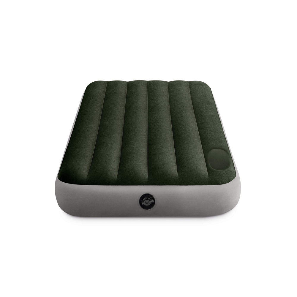 Intex Dura-Beam Downy air mattress with built-in foot pump for quick setup.