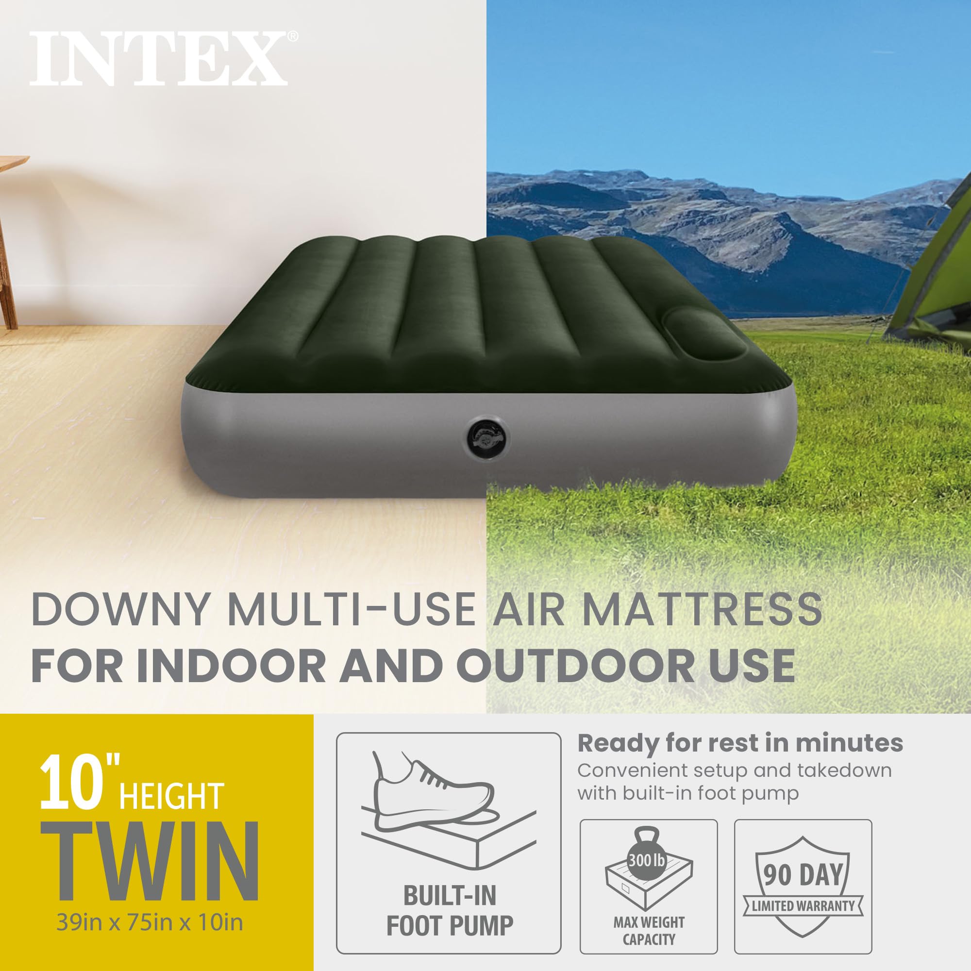 Intex Dura-Beam Downy with velvety surface for soft, comfortable sleep.