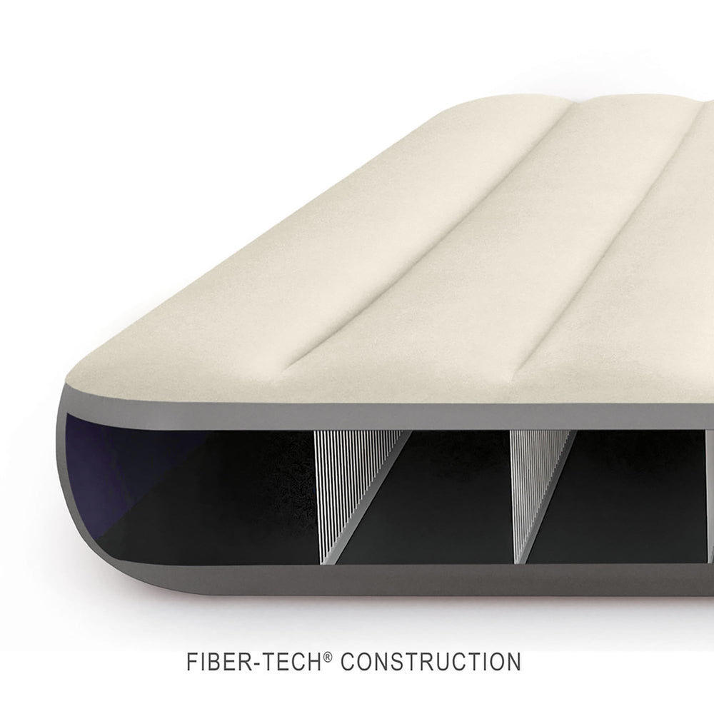 Intex Dura-Beam mattress features 2-in-1 valve for fast inflation and deflation.