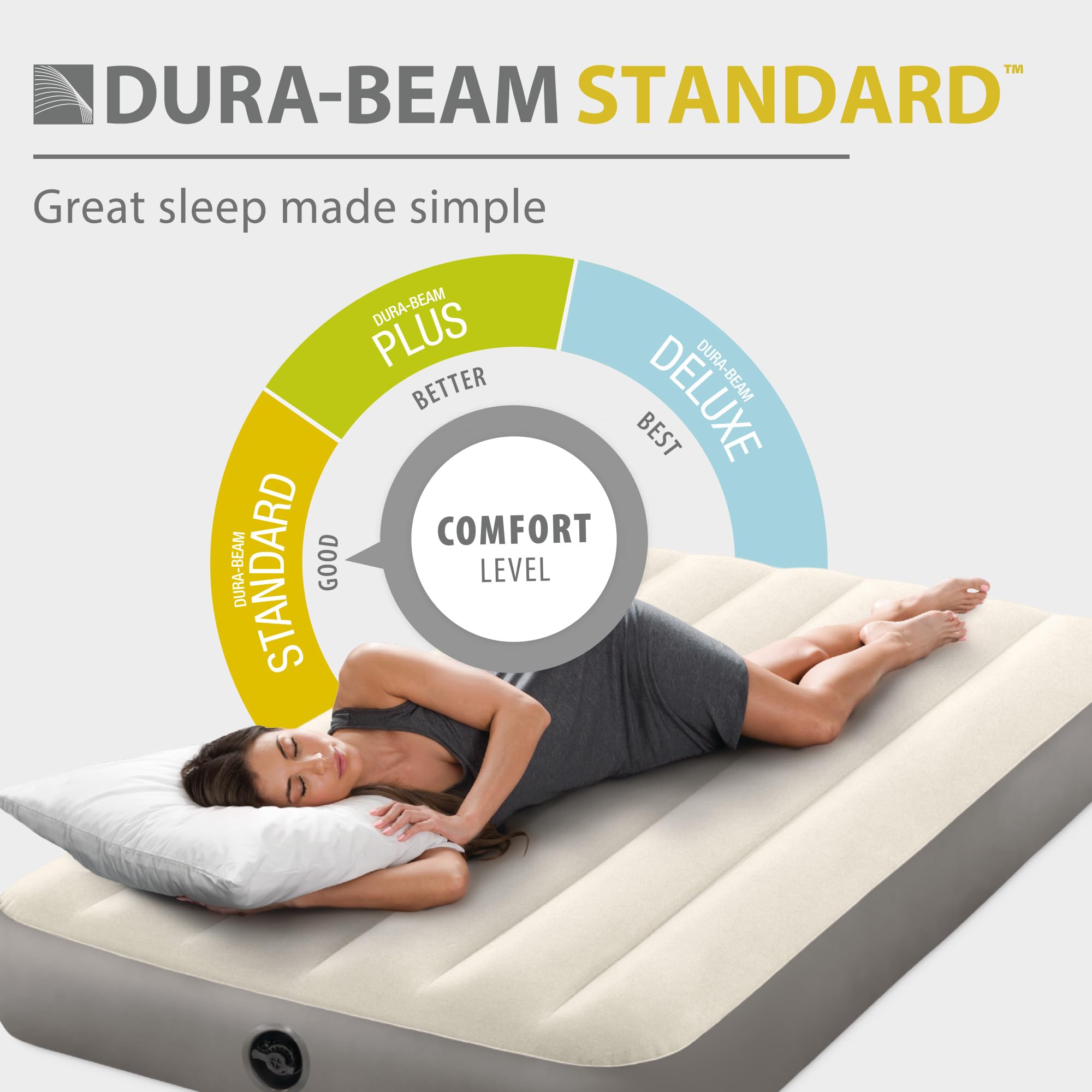 Intex Dura-Beam mattress with velvety sleeping surface for soft comfort