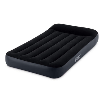 Intex Dura-Beam pillow-top airbed carrying bag illustrates portable guest-ready setup.