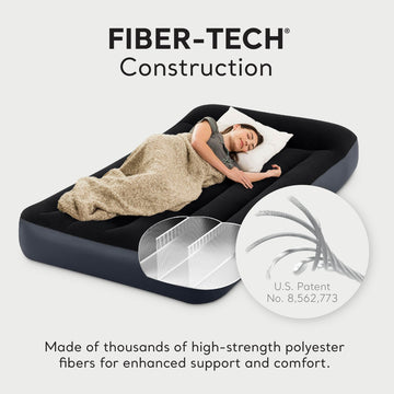 Intex Dura-Beam pillow-top airbed quick inflation highlights user-friendly setup in minutes.