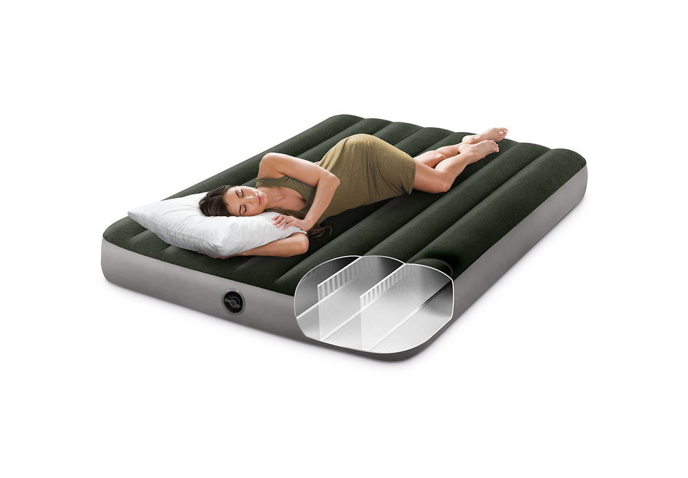 Intex Dura-Beam Standard Prestige air mattress 2-in-1 valve for easy inflating and deflating.