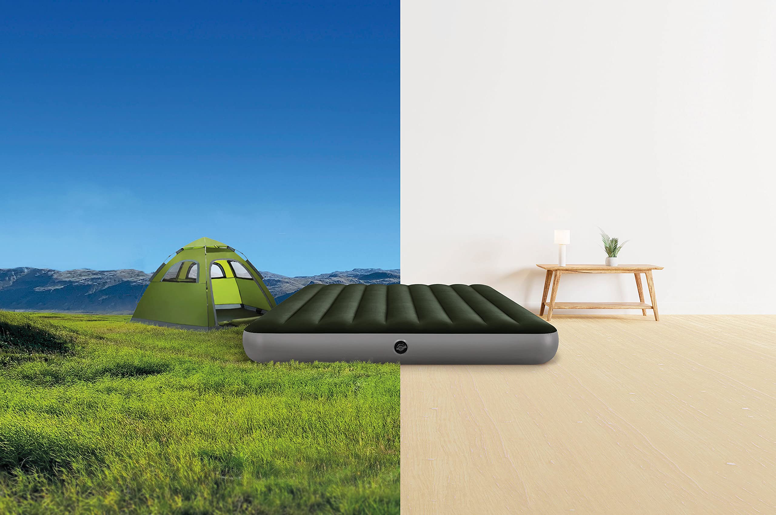 Intex Dura-Beam mattress features a 2-in-1 valve for easy inflation and deflation.