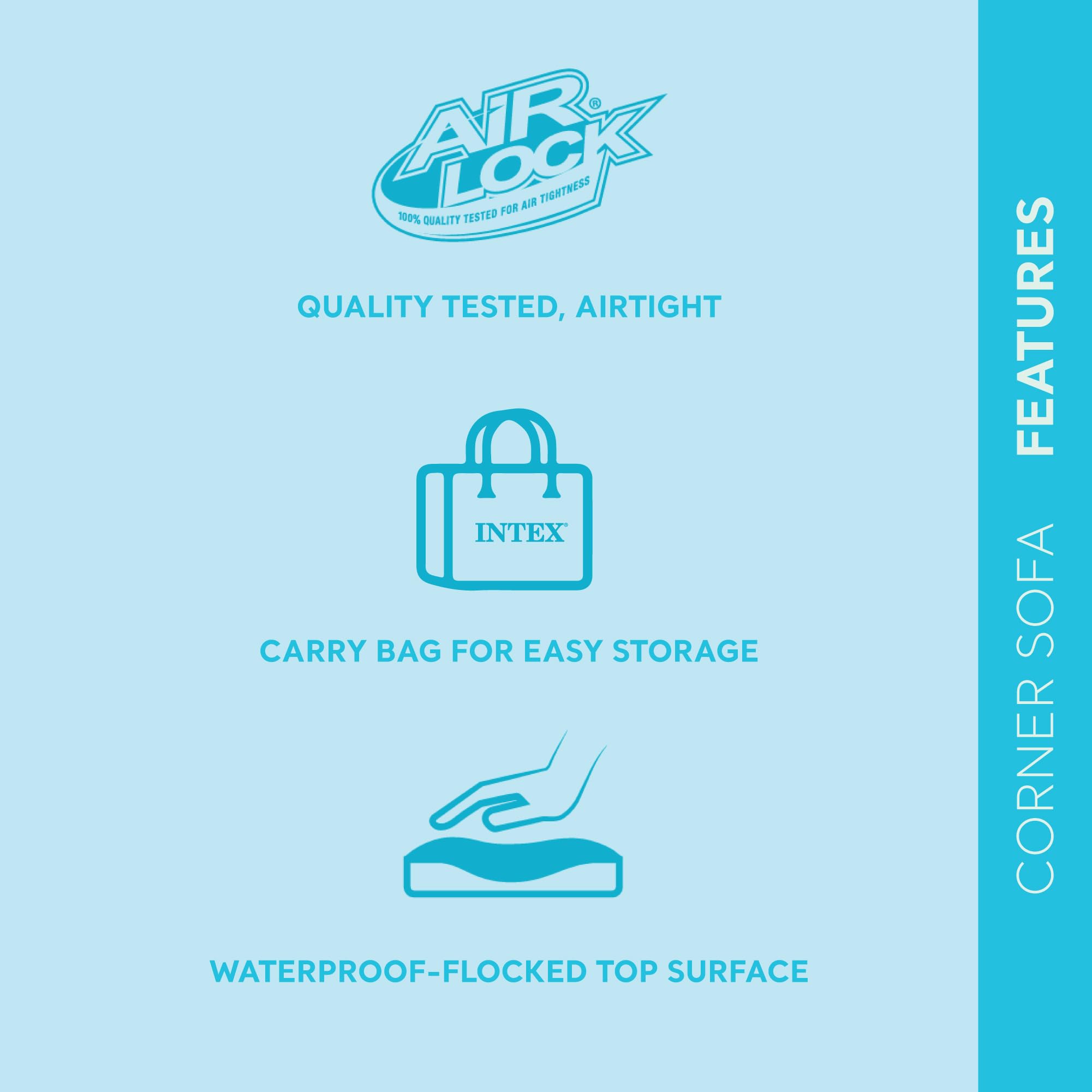 Intex inflatable sofa features a 2-in-1 valve for quick setup.