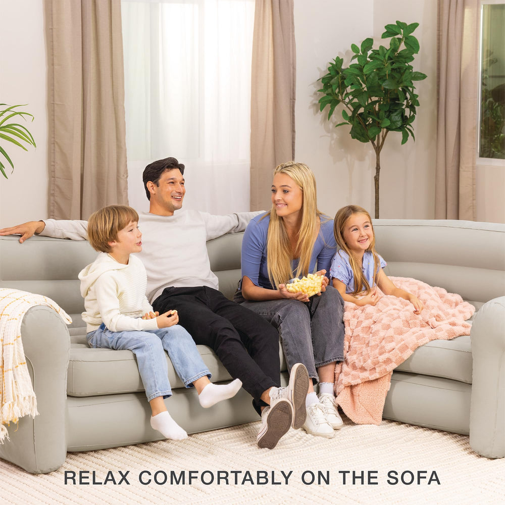 Intex inflatable corner sofa L-shaped layout ideal for spacious seating.