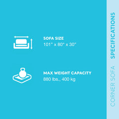 Intex corner sofa converts to queen-size bed for overnight guests.