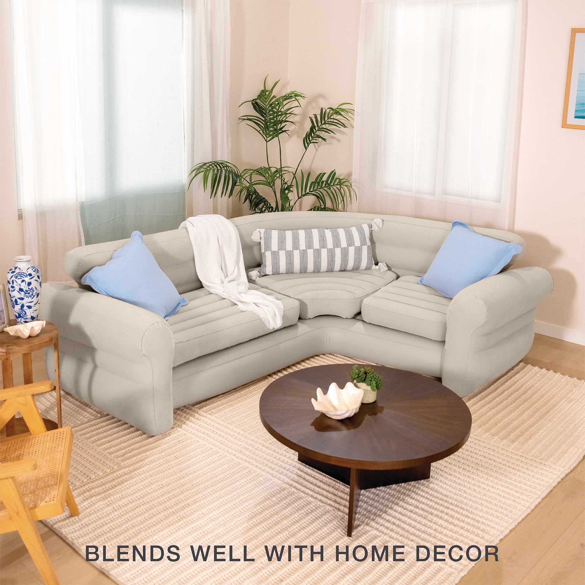 Intex corner sofa velvet-like finish delivers comfortable seating.