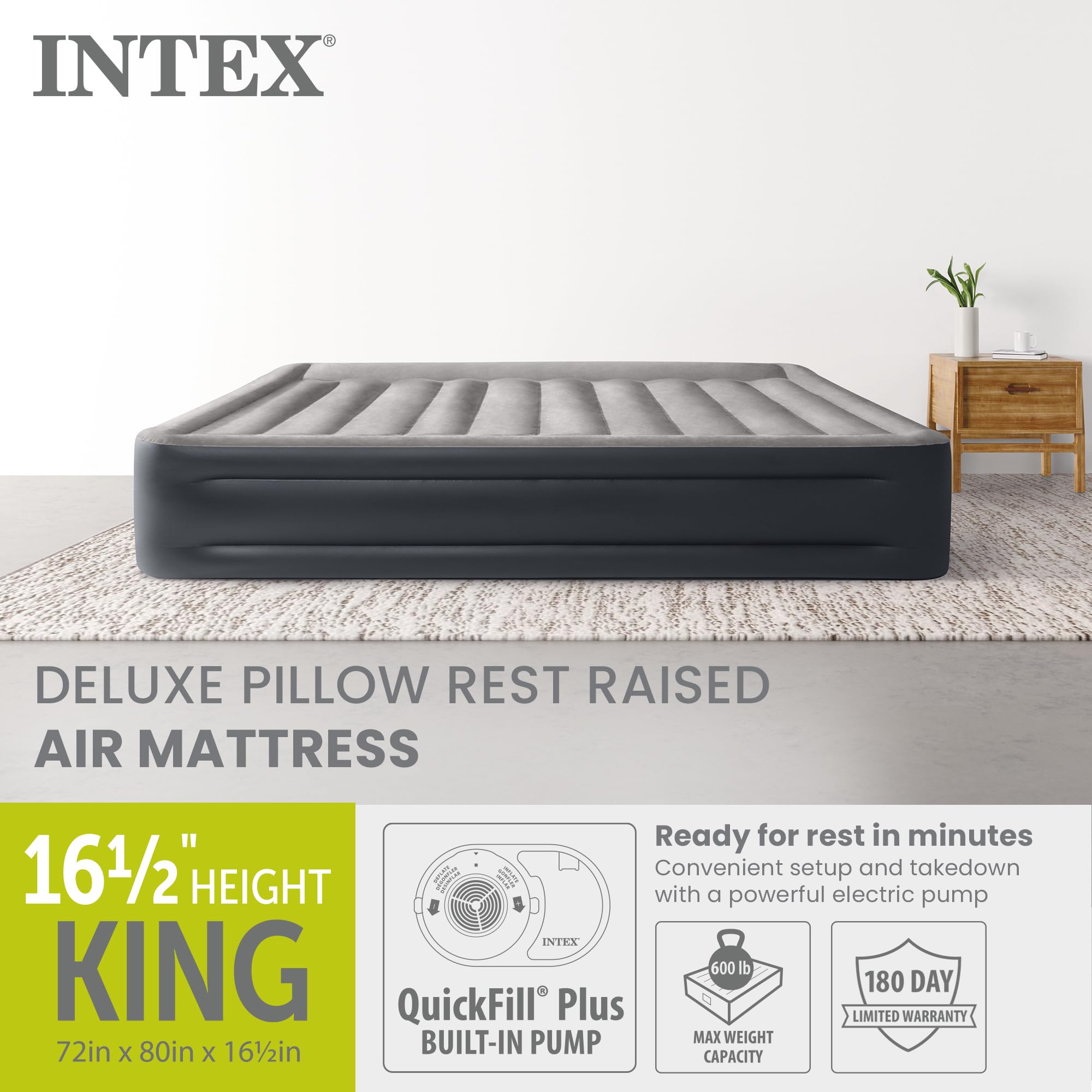 Intex King Air Mattress built-in pillow offering head comfort for guests