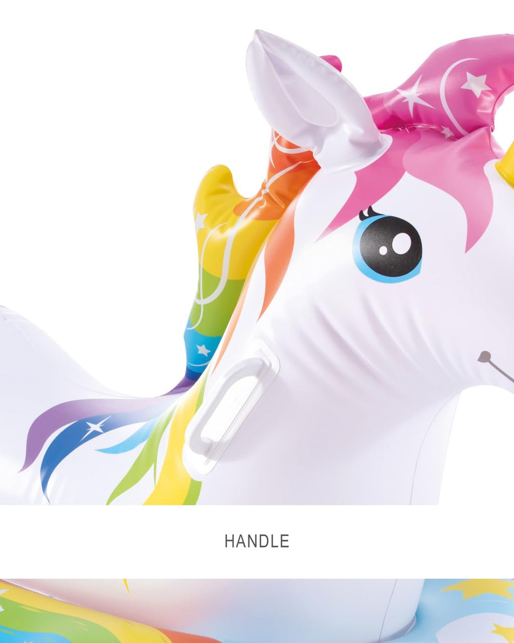 Intex Magical Unicorn Ride handle closeup shows safe grab support