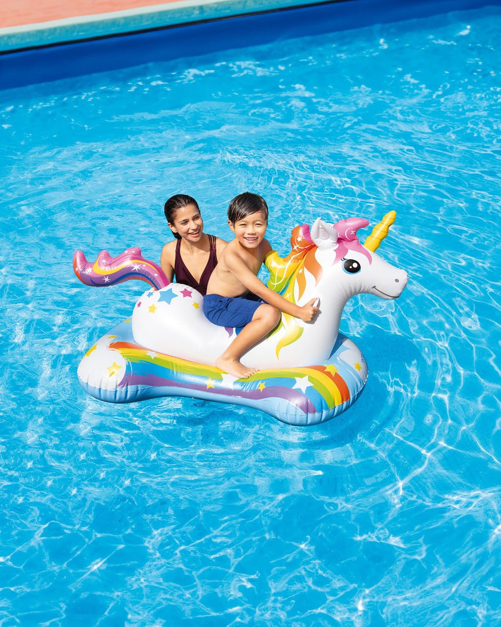 Intex Magical Unicorn Ride includes repair patch for quick pool repair