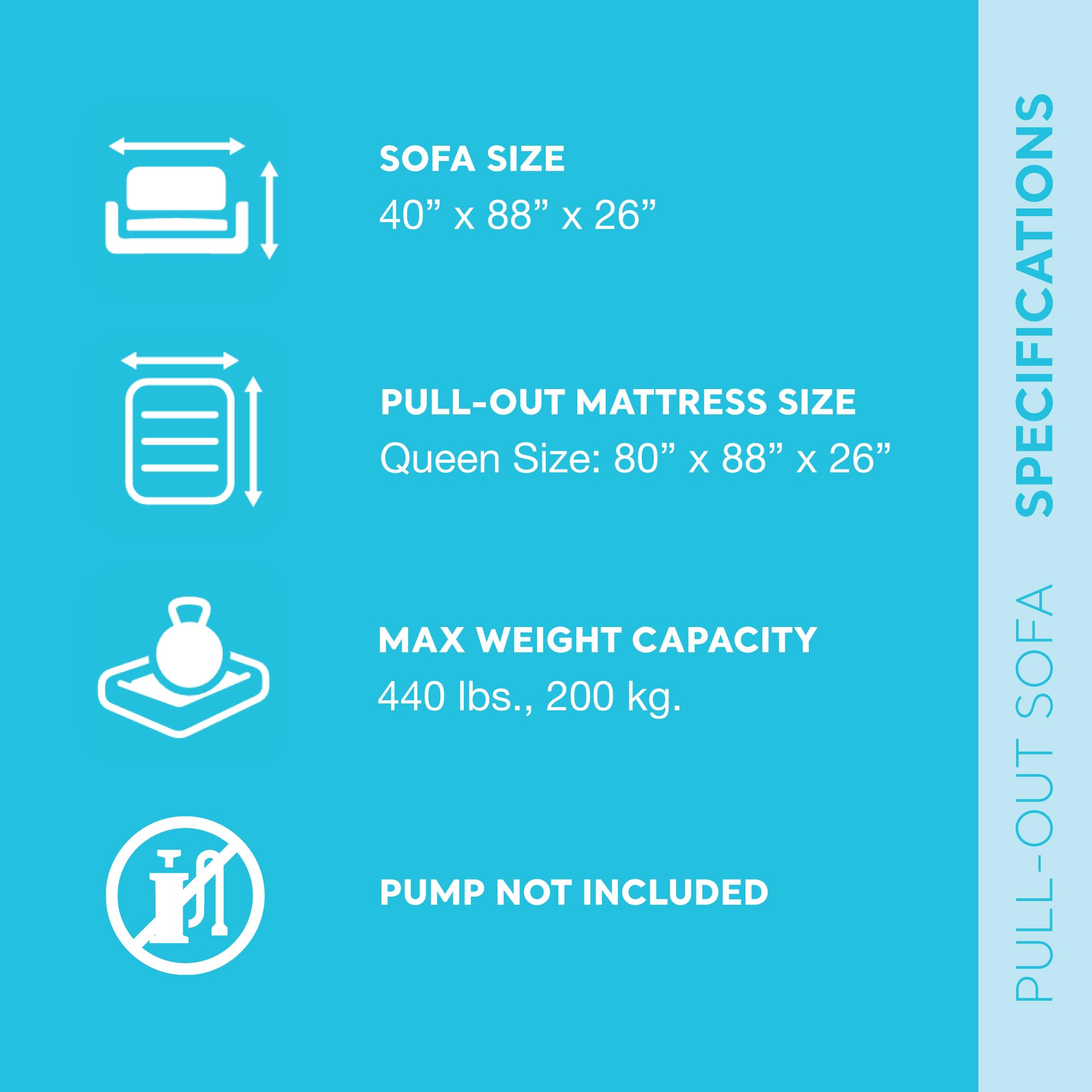 Intex pull-out sofa with 2-in-1 valve for quick inflation and deflation.