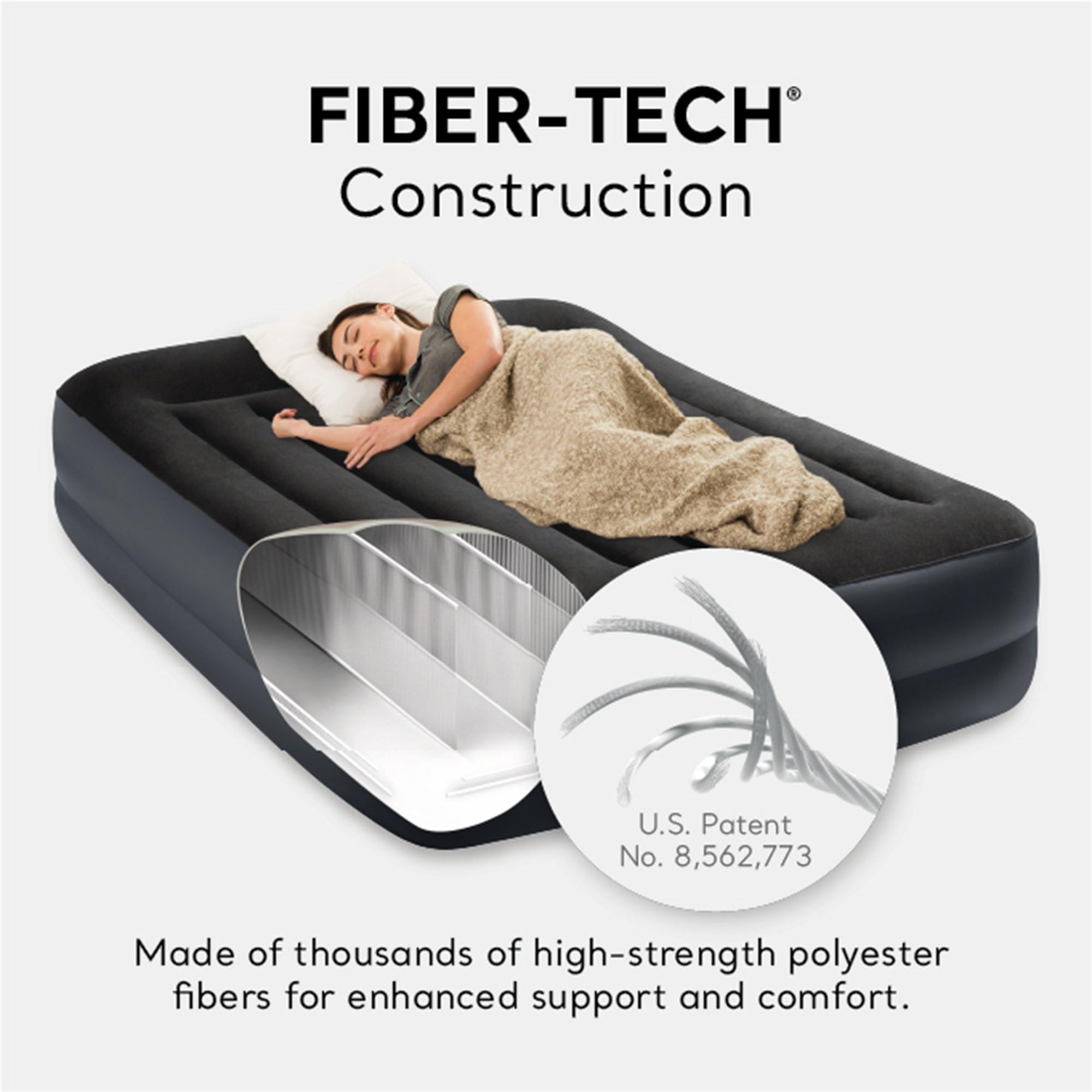 Intex raised airbed velvet-smooth surface for a plush sleeping experience.