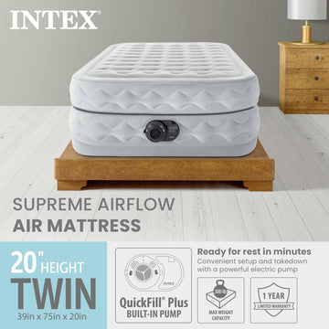 Intex Supreme Air Flow Twin with 20-inch raised height offers edge stability for a better sleep.