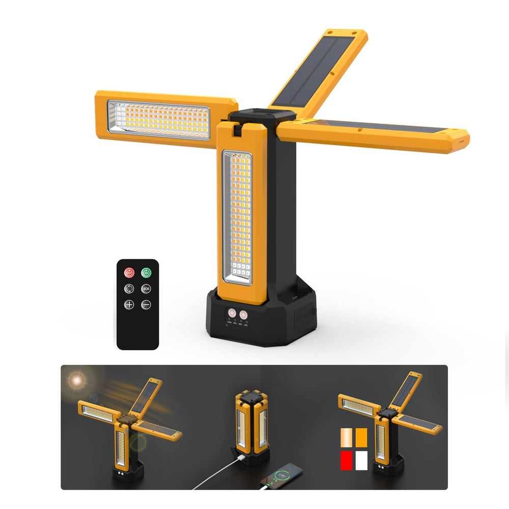iodoo 13200mAh solar work light front view with bright outdoor illumination