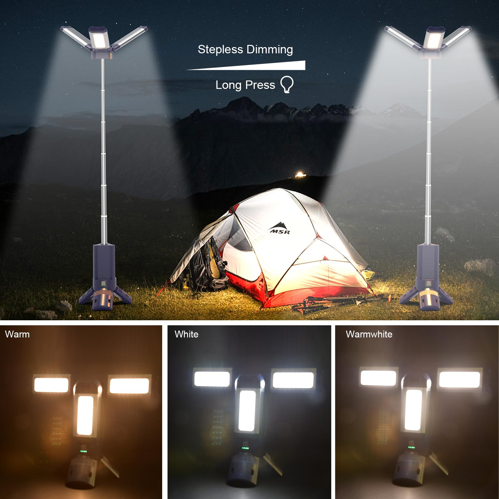 IODOO camping light operated by remote control for convenient adjustments