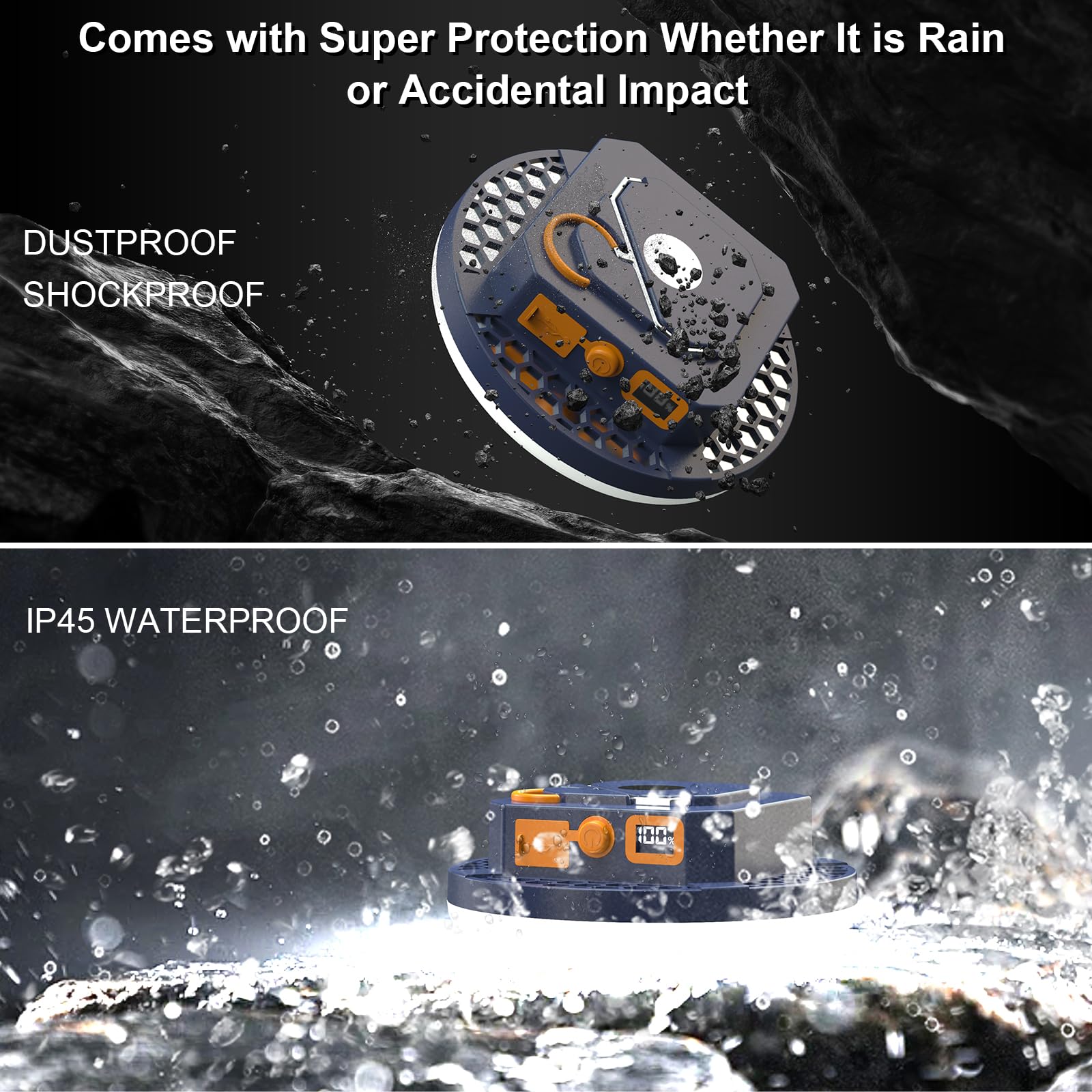 Iodoo IPX5 waterproof lantern endures rain and splashes for outdoor use.