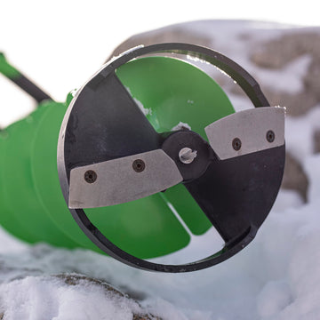 ION Ice Fishing Turbo Blade hardware shows durable stainless steel construction for lasting performance.