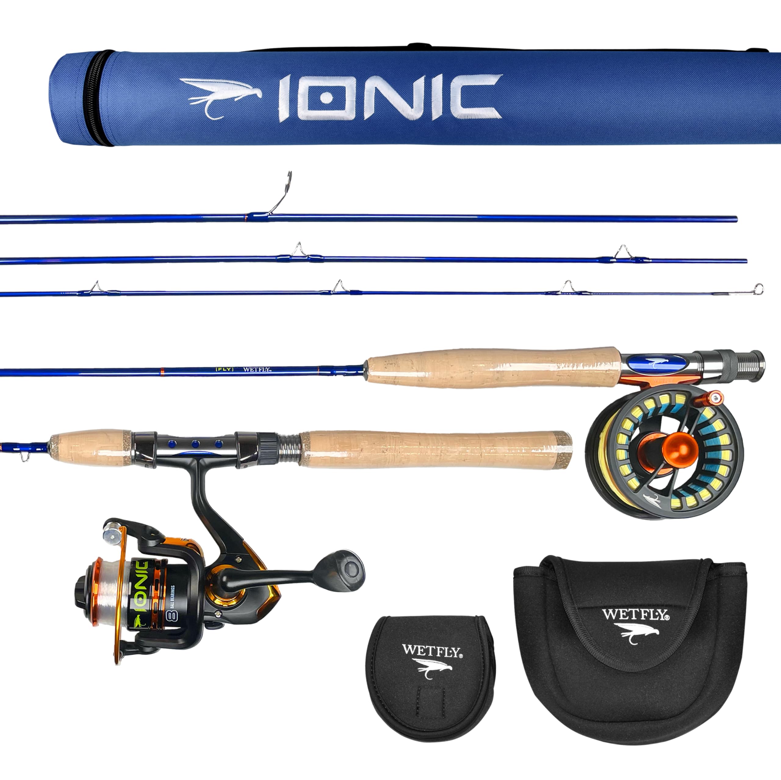 Ionic fly/spin carbon fiber rod in fly configuration