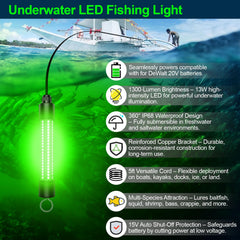 IP68 waterproof, submersible fishing light with copper brackets.