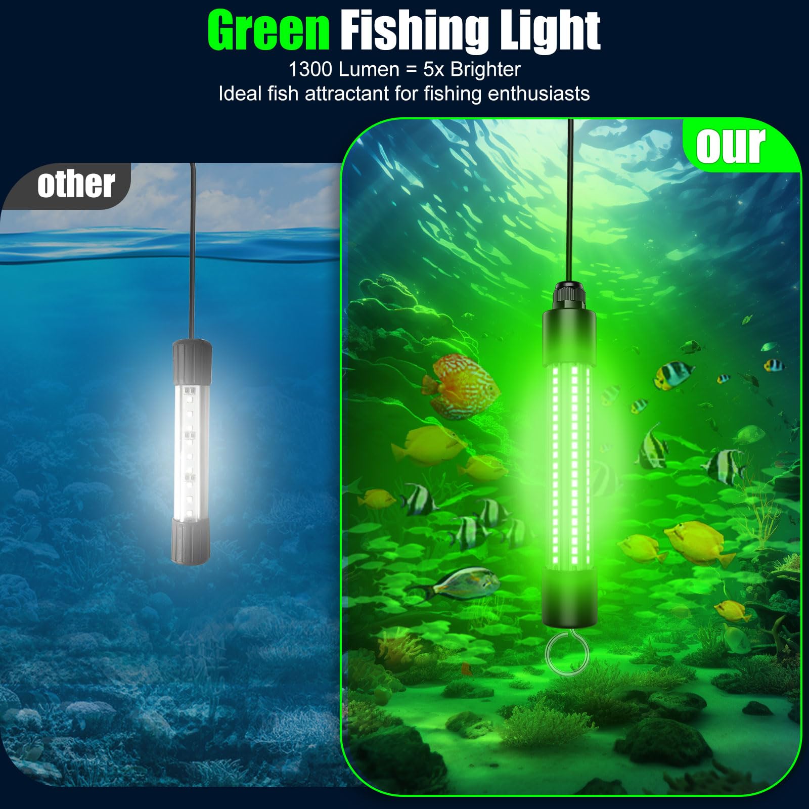 IP68 waterproof underwater fishing light for boats, docks, kayaks