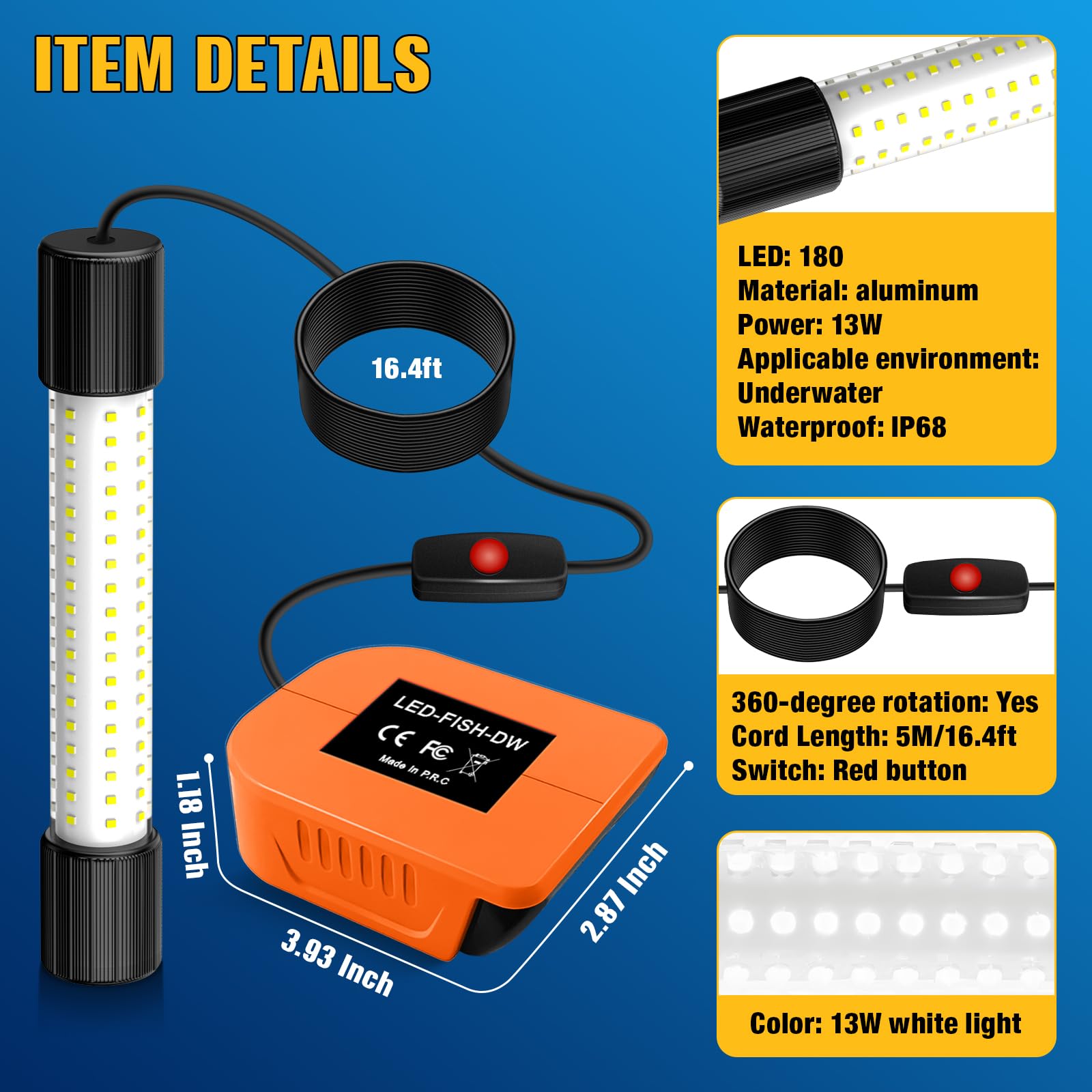 IP68 waterproof rating and submersible design