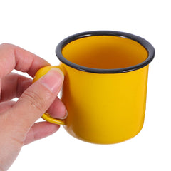Ipetboom enamel mug ergonomic handle provides comfortable grip during hot drinks.