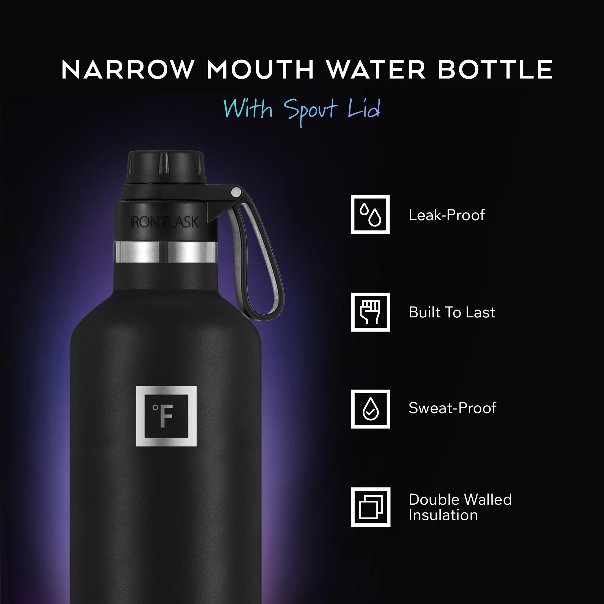 IRON FLASK 32oz Bubble Gum bottle with spout lid for precise pouring on hikes.