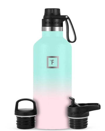 IRON FLASK 32oz Bubble Gum bottle top view with rugged powder-coated finish for outdoors.