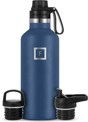 IRON °FLASK Twilight Blue bottle side view with durable powder-coat finish for rugged outdoor use.