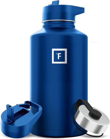 IRON °FLASK 64oz cobalt bottle with wide mouth for easy filling and cleaning.