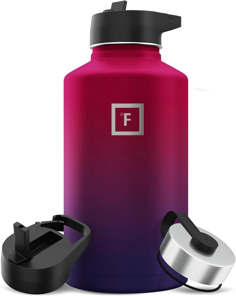 IRON °FLASK 64oz Dark Rainbow wide-mouth pour highlights easy filling and thorough cleaning.