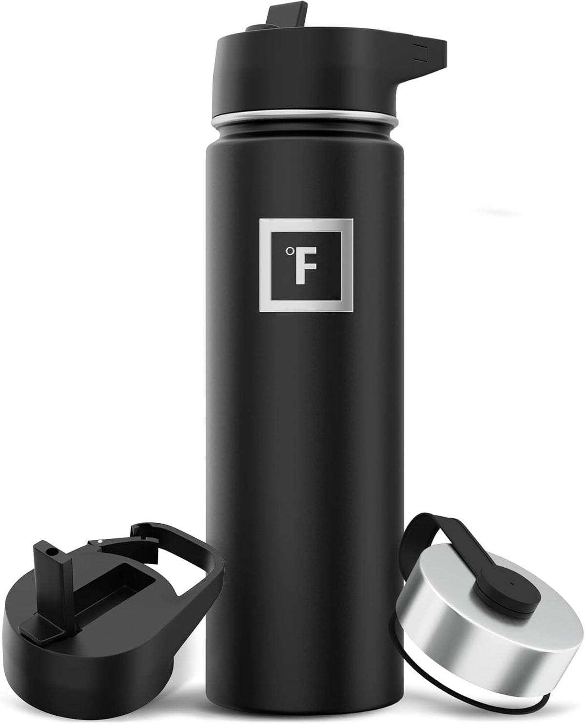 IRON °FLASK camping bottle 22oz midnight black with straw demonstrates leak-proof hydration.