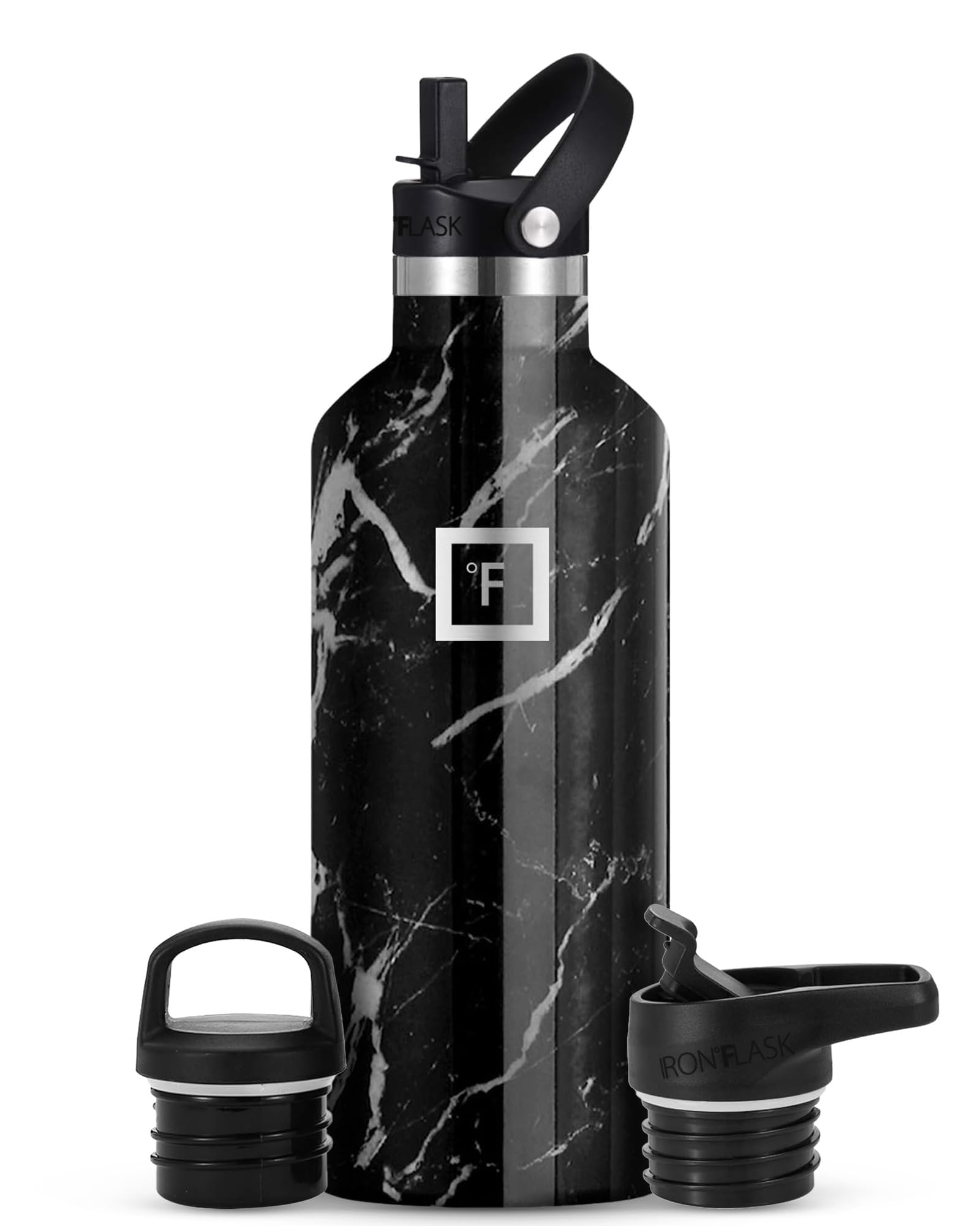 IRON °FLASK camping bottle with straw lid enables easy sipping on outdoor hikes.