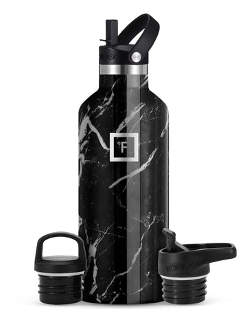IRON °FLASK camping bottle with straw lid enables easy sipping on outdoor hikes.